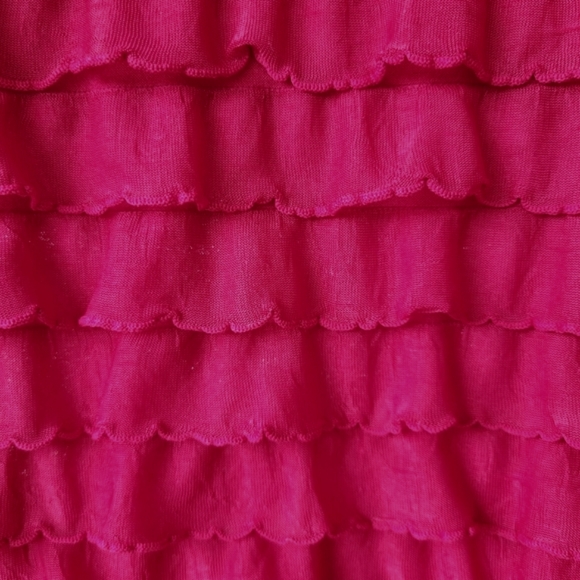 NWOT jason maxwell Stretchy Burgundy Red Ruffle Short Sleeve Blouse Size M Petit - Picture 7 of 11